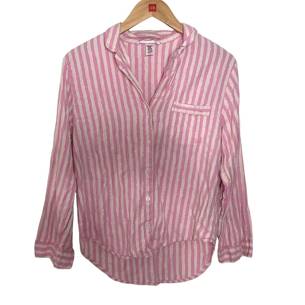 Victoria’s Secret Pink Striped Button-up Pajama Top Size Small